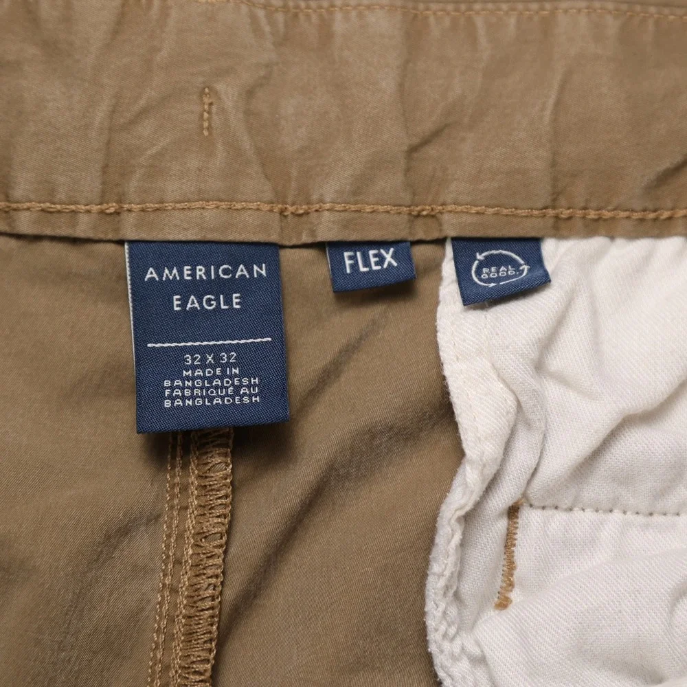American Eagle Athletic Fit Flex Jogger Pants Khaki Tan 32x32 (32x29) Drawstring
